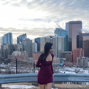 red long sleeve body on dress